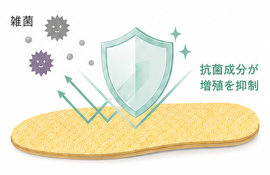 抗菌成分が雑菌の増殖を抑える様子を表した図